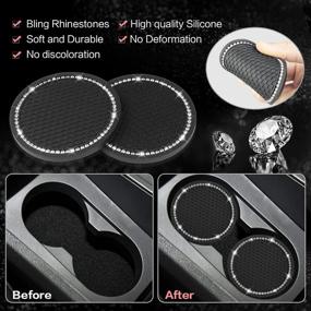 img 2 attached to 🎀 Sparkly Black Steering Wheel Cover for Women, Universal Fit 15 Inch – Bling Cup Holder Insert Coasters, Rhinestone Ring Emblem Sticker – 5 Piece Set Car Interior Accessories (Black)