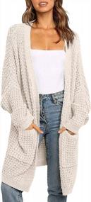 img 4 attached to YIBOCK Chunky Cable Knit Kimono Cardigan: Women's Long Batwing Sleeve Open Front Sweater