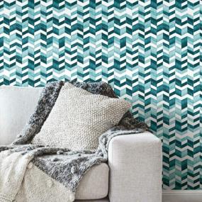 img 4 attached to Teal Watercolor Chevron Peel & Stick Wallpaper By Paul Brent - RoomMates RMK11358RL