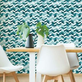 img 3 attached to Teal Watercolor Chevron Peel & Stick Wallpaper By Paul Brent - RoomMates RMK11358RL