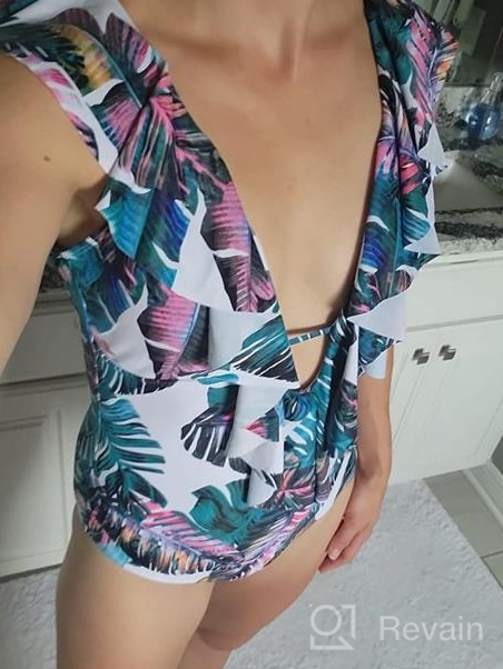 img 1 attached to 👙 SPORLIKE Women's One Piece Swimsuit: V-Neck Ruffle Bathing Suit with Padded Monokini - Stylish and Comfortable review by Justin Wallace