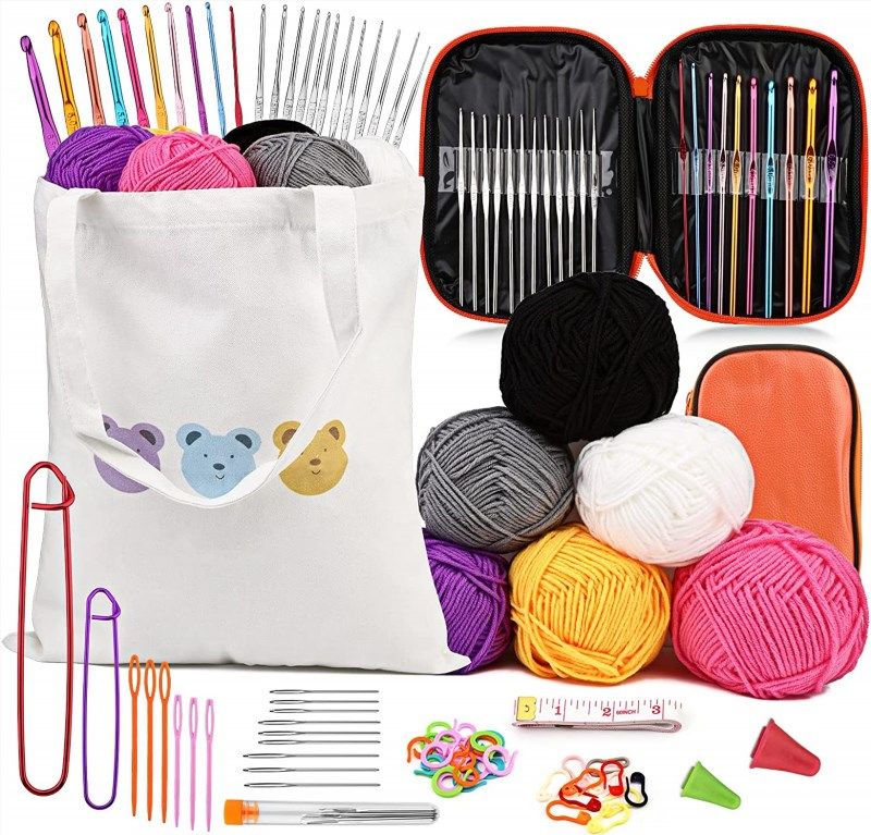 103 PCS Crochet Kit With Crochet Hooks Yarn Set, Premium Bundle Includes  2180 Yards Acrylic Yarn Skeins Balls, Needles, Accessories 