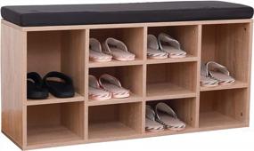 img 4 attached to Basicwise QI003385 Natural Wooden Shoe Cubicle Storage Entryway Bench With Soft Cushion For Seating