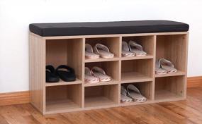 img 3 attached to Basicwise QI003385 Natural Wooden Shoe Cubicle Storage Entryway Bench With Soft Cushion For Seating