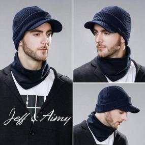 img 3 attached to Warmth And Style Combined: Get Jeff & Aimy Wool Visor Beanie For Men With Matching Scarf Sets And Neck Mask For Winter Seasons