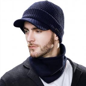 img 4 attached to Warmth And Style Combined: Get Jeff & Aimy Wool Visor Beanie For Men With Matching Scarf Sets And Neck Mask For Winter Seasons