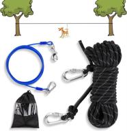 🐾 petbobi 50-foot dog runner cable for yard, camping with 9.8ft dog run wire, portable reflective dog lead line 360° tangle free & heavy-duty clasp for yard, park -black logo