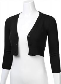 img 3 attached to FLORIA Women Solid Button Down 3/4 Sleeve Cropped Bolero Cardigan Sweater (S-4X)