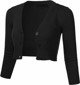 img 4 attached to FLORIA Women Solid Button Down 3/4 Sleeve Cropped Bolero Cardigan Sweater (S-4X)