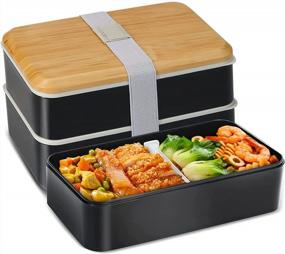 img 4 attached to MDHAND Bento Box, 2 Layer Lunch Box Containers, Bento Lunch Box For Kids, Men, Women, Leak-Proof Stackable Bento Box With Spoon And Fork, Microwavable And Dishwasher Safe, 1400ML