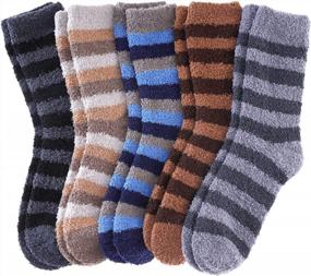 img 4 attached to 5-6 Pairs FNOVCO Mens Soft Cozy Fuzzy Slipper Socks Winter Warm Microfiber Plush Sleeping Socks