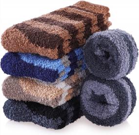 img 3 attached to 5-6 Pairs FNOVCO Mens Soft Cozy Fuzzy Slipper Socks Winter Warm Microfiber Plush Sleeping Socks
