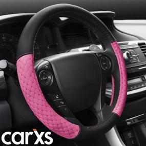 img 4 attached to CarXS Diamond Quilted Pink Steering Wheel Cover – Breathable Anti-Slip Protector with Sequin Bling for Women, Fits Most Standard Wheel Sizes 14.5 - 15 inch