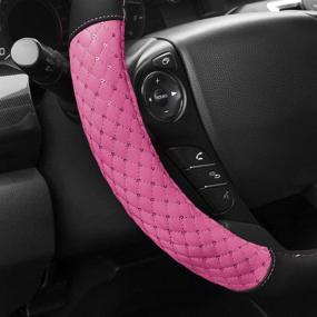 img 1 attached to CarXS Diamond Quilted Pink Steering Wheel Cover – Breathable Anti-Slip Protector with Sequin Bling for Women, Fits Most Standard Wheel Sizes 14.5 - 15 inch