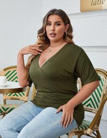 img 3 attached to Chic And Comfortable Plus Size Tops: IN'VOLAND V-Neck Wrap Tunic Blouses For Casual Occasions