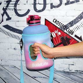 img 1 attached to Gallon Water Bottle Sleeve With Time Marker & Adjustable Shoulder Strap, Measuring Your H2O Intake - Pink/Blue Gradient, No Bottle Included - Improve Your Hydration With BuildLife