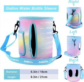 img 3 attached to Gallon Water Bottle Sleeve With Time Marker & Adjustable Shoulder Strap, Measuring Your H2O Intake - Pink/Blue Gradient, No Bottle Included - Improve Your Hydration With BuildLife