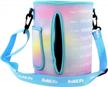 gallon water bottle sleeve with time marker & adjustable shoulder strap, measuring your h2o intake - pink/blue gradient, no bottle included - improve your hydration with buildlife logo