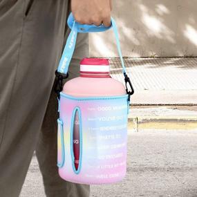 img 2 attached to Gallon Water Bottle Sleeve With Time Marker & Adjustable Shoulder Strap, Measuring Your H2O Intake - Pink/Blue Gradient, No Bottle Included - Improve Your Hydration With BuildLife