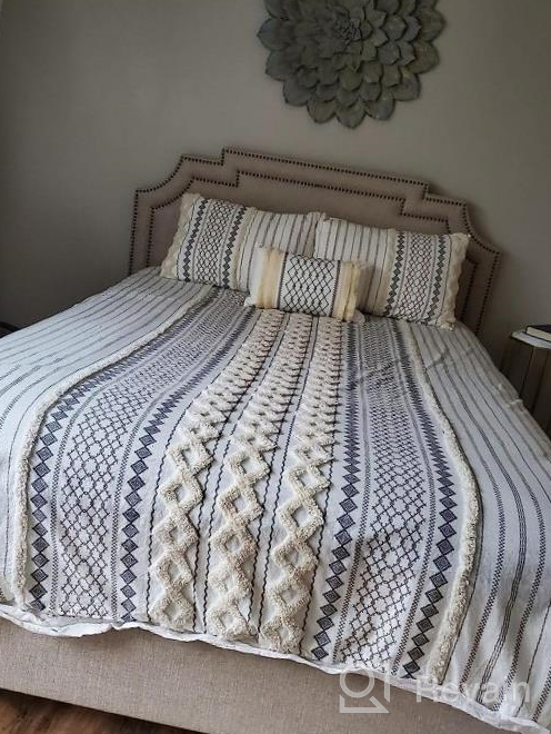 img 1 attached to Mid Century Modern Design Duvet Set - INK+IVY Nea - 100% Cotton, All Season Comforter Cover Bedding Set With Matching Shams, Full/Queen Size, Stripes Teasel Ivory - 3 Piece Set review by Govindarajan Diepenbrock