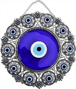 img 4 attached to Erbulus Turkish X-Large Glass Blue Evil Eye Wall Hanging Ornament Round Design - Metal Home Decor - Nazar Bead Amulet Protection Good Luck Charm Gift (Blue)