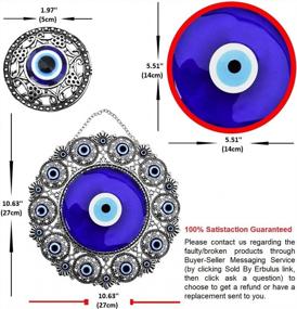 img 3 attached to Erbulus Turkish X-Large Glass Blue Evil Eye Wall Hanging Ornament Round Design - Metal Home Decor - Nazar Bead Amulet Protection Good Luck Charm Gift (Blue)