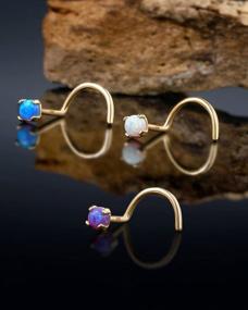 img 2 attached to 20G 9K Solid Gold Opal Nose Stud Rings - Perfect For Women & Men'S Body Piercing Jewelry!