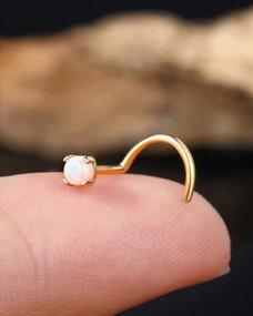 img 3 attached to 20G 9K Solid Gold Opal Nose Stud Rings - Perfect For Women & Men'S Body Piercing Jewelry!
