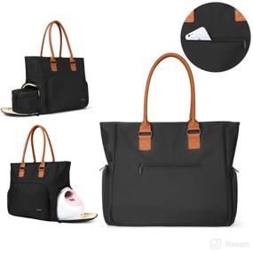 img 2 attached to 👜 Luxja Breast Pump Bag with Breastmilk Cooler Bag (Hold Four 5 Ounce Bottles), Stylish Leather Handle Tote for Working Mothers (with Laptop Pocket), Black