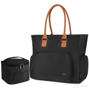 img 4 attached to 👜 Luxja Breast Pump Bag with Breastmilk Cooler Bag (Hold Four 5 Ounce Bottles), Stylish Leather Handle Tote for Working Mothers (with Laptop Pocket), Black