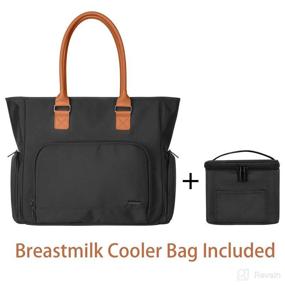 img 3 attached to 👜 Luxja Breast Pump Bag with Breastmilk Cooler Bag (Hold Four 5 Ounce Bottles), Stylish Leather Handle Tote for Working Mothers (with Laptop Pocket), Black