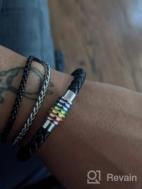 img 1 attached to Nanafast Rainbow LGBT Pride Handmade Braided Bracelet - Titanium Stainless Steel Magnet, PU Leather Weave Plaited Jewelry review by Benjamin Glasper