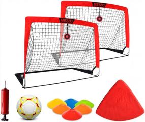 img 4 attached to Play Like A Pro: MESIXI Pop Up Soccer Goal Set With Square Nets, Agilty Training Cones, Portable Carrying Case, Football And Pump. Perfect For Backyard And School Practice - 4' Wide