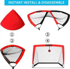 img 2 attached to Play Like A Pro: MESIXI Pop Up Soccer Goal Set With Square Nets, Agilty Training Cones, Portable Carrying Case, Football And Pump. Perfect For Backyard And School Practice - 4' Wide