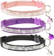 🐱 flystar cat collar breakaway with bell - stylish & safe collar for boy girl cats - rhinestones bling adjustable soft velvet pet collars for sml cats, puppy (pink, purple, black) logo