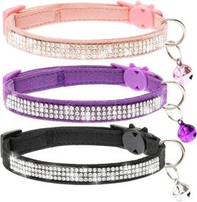 img 4 attached to 🐱 FLYSTAR Cat Collar Breakaway with Bell - Stylish & Safe Collar for Boy Girl Cats - Rhinestones Bling Adjustable Soft Velvet Pet Collars for SML Cats, Puppy (Pink, Purple, Black)