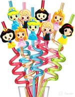 peiking reusable princess party straws (set of 25) with cleaning brushes - disney princess birthday party supplies, princess party favors decorations logo