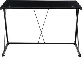 img 1 attached to Z-Shaped Glass Top Computer Desk With Metal Frame, Home Office Workstation For Laptops And PCs In Black