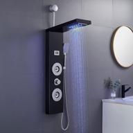 rovogo black shower panel with led rain shower, 2 body jets and handheld, temperature display - easy connect shower tower column for retrofitting logo