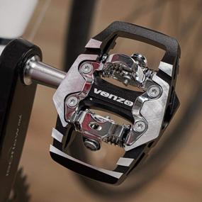img 2 attached to Venzo совместим с Shimano SPD Mountain Bike CNC Cr-Mo литые под давлением алюминиевые герметичные педали с шипами - бесконтактные педали с двойной платформой для обуви для горного велосипеда - Easy Clip In &amp; Out