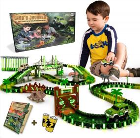 img 4 attached to 159 Pcs Dinosaur Glow In The Dark Race Train Track Toy For Boys & Girls Ages 3-7 | DinoManiacs By JitteryGit