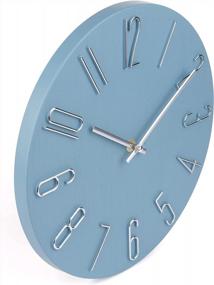 img 2 attached to Modern Style Wooden Wall Clock - 12 Inch Silent Non-Ticking Battery Operated Blue Wall Clock By Jomparis