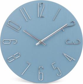 img 4 attached to Modern Style Wooden Wall Clock - 12 Inch Silent Non-Ticking Battery Operated Blue Wall Clock By Jomparis