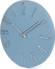 img 3 attached to Modern Style Wooden Wall Clock - 12 Inch Silent Non-Ticking Battery Operated Blue Wall Clock By Jomparis