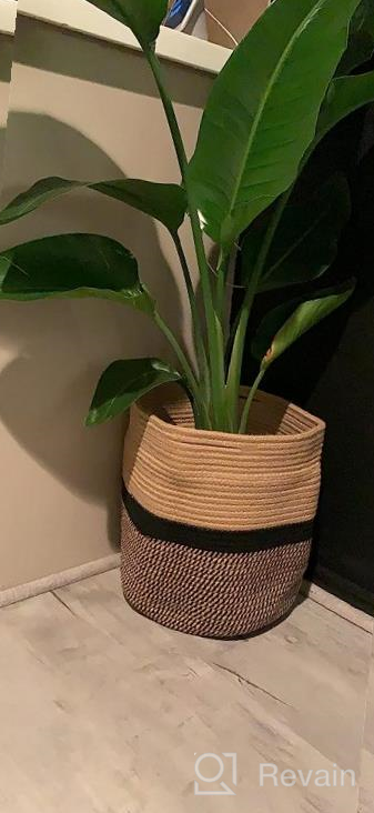 img 1 attached to TIMEYARD Sturdy Jute Rope Plant Basket Modern Woven Basket For 10" Flower Pot Floor Indoor Planters, 11” X 11” Storage Organizer Basket Rustic Home Decor, Black And Beige Stripes review by Stuart Rasmussen