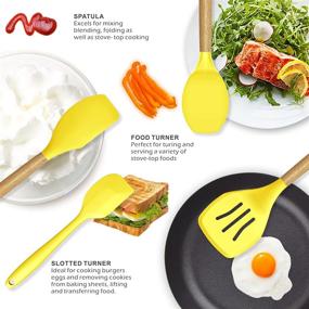 img 2 attached to 14 Pcs Silicone Cooking Utensils Kitchen Utensil Set - 446°F Heat Resistant,Turner Tongs,Spatula,Spoon,Brush,Whisk, Wooden Handles Yellow Kitchen Gadgets Tools Set For Nonstick Cookware (BPA Free)