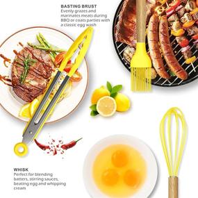 img 1 attached to 14 Pcs Silicone Cooking Utensils Kitchen Utensil Set - 446°F Heat Resistant,Turner Tongs,Spatula,Spoon,Brush,Whisk, Wooden Handles Yellow Kitchen Gadgets Tools Set For Nonstick Cookware (BPA Free)
