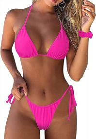 img 4 attached to Get Beach-Ready With AmzBarley Womens Halterneck Bikini Set Swimsuits - Two-Piece String Bathing Suits For Women