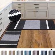 h.versailtex нескользящий набор кухонных ковриков для окрашивания синели ombre - 2 шт. водопоглощающие полосатые кухонные коврики (47 "x 17" + 24 "x 17", черный) логотип