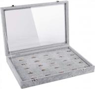 emibele jewelry tray, clear lid 100 slots ring earrings organizer storage box display case, soft velvet jewelry showcase display tray - grey logo